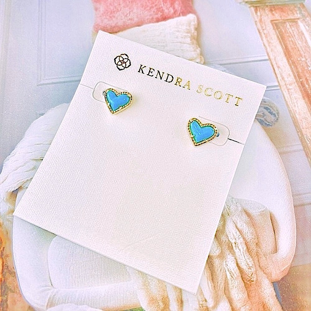 5⭐️KENDRA SCOTT Ari Gold Stud Earrings in Turquoise Magnesite - Picture 7 of 9